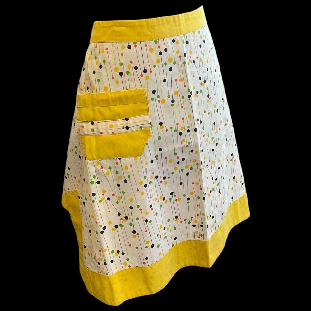 Vintage Apron Handmade Pockets Yellow Framed Geometric‎ Stick and Ball